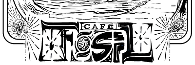 Fósil Café art design digital art etching graphic design illustration lettering logo skull