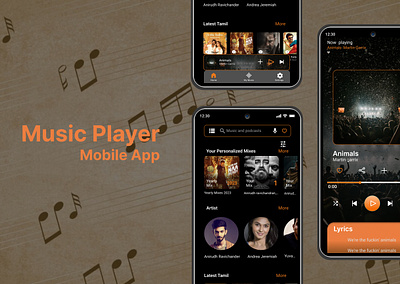 Designed screens for music players mobile apps. ui uxui musicplayer