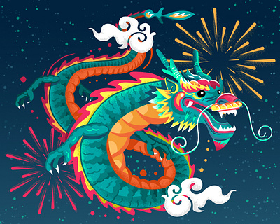 2024 Year of the Dragon 2024 affinity designer chinese chinese dragonn color colorful dragon illustration neon new year