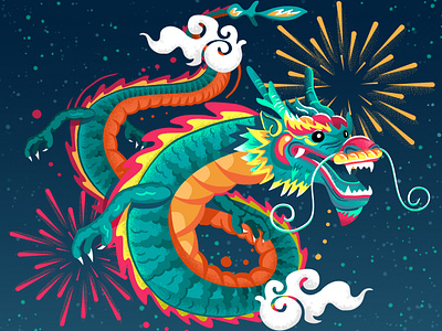 2024 Year of the Dragon 2024 affinity designer chinese chinese dragonn color colorful dragon illustration neon new year