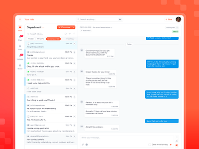 Customer support inbox aesthetic chat clean customer customer support dashboard email feed inbox messaging minimal orange social media ui ux