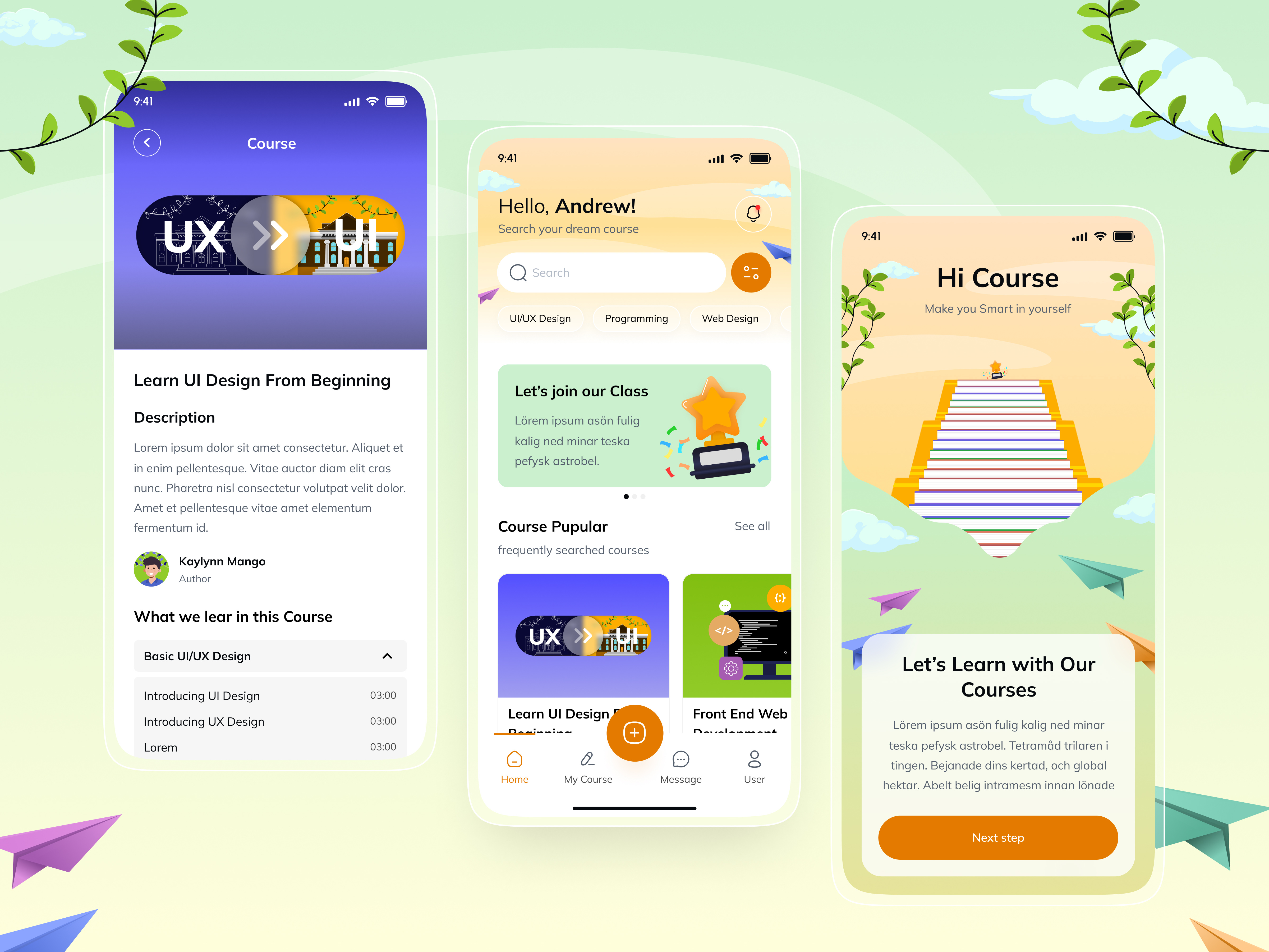 Hi Course - Online Course App aplication app app course clean design e wallet freebies illustration landing page liblary mangcoding online course online course app payment programming ui ui kit uiux ux web design