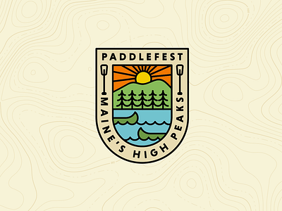 Paddlefest badge canoe crest maine monoline mountains paddle rangeley shield sun tree