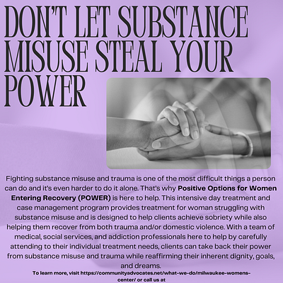 POWER Program - Don't let substance misuse steal your power addiction counseling addiction services domestic violence milwauke milwaukee wi social services therapy trauma womens services