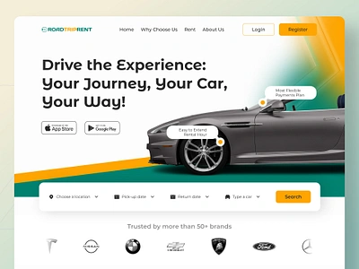 Roadtrip Rent - Landing Page for Rent Car 2024 car app car booking car rental desktop figma figma community landing page rent rent a car rent car search ui web