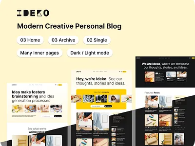 Ideko - Modern Creative Personal Blog Figma Template blog creative elementor figma html magazine modern nextjs personal portfolio publisher tailwindcss wordpress