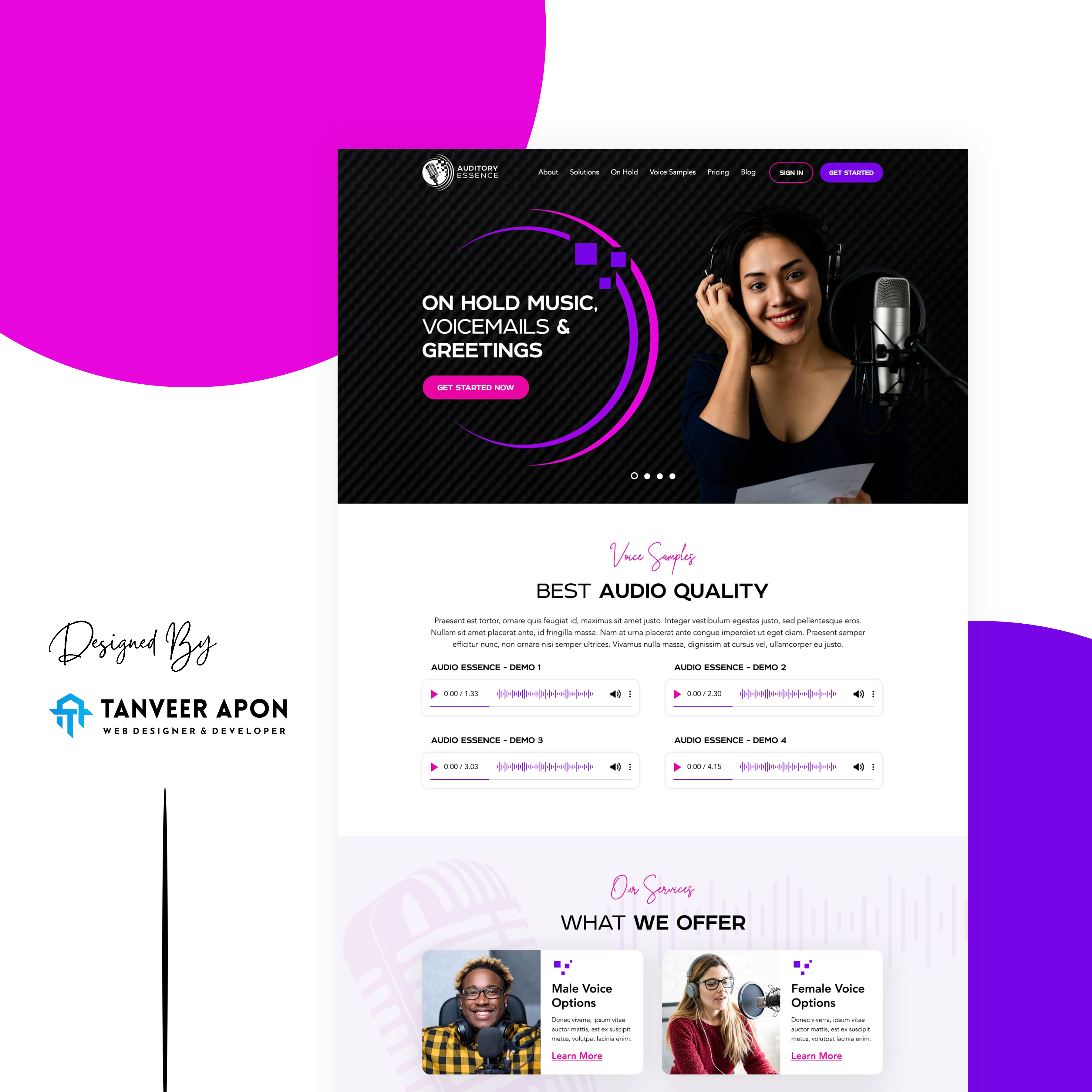 Music, Voicemails & Greetings Music Promotion Business Website audio best quality design greetings landing page design music recording studio ui voicemail web design web page design