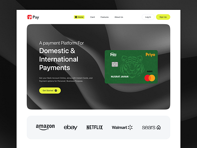 Priyo Pay Landing Page Design card landing page clean credit card finance finetech homepage landing landing page landing page design mastercard minimal payment payment card technology ui uiux web app web design