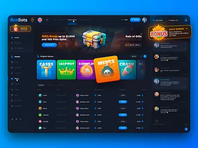 AceBets: Originals Casino Games bet betting bonus casino casino casino app casino games casino interface casino slots coinflip game crash game free spins gambling game cards in home game live game mines game open case originals games poker game ui casino