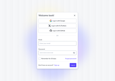 Log in form UI Design account app application dark dialog form free log in login platform product profile sequrity sign in sign up theme welcome white