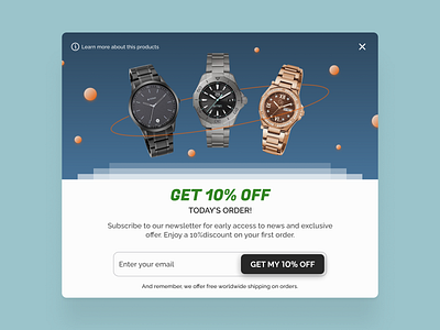 Popup/Overlay | DailyUI 016 016 blue branding clean dailyui dailyui016 design email figma graphic design illustration landingpage minimal offer overlay popup product ui ui design watches