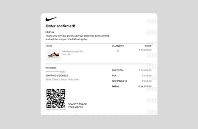 #DailyUI Day 17 - Purchase Receipt branding dailyui design e receipt figma nike purchase receipt ui ui challenge uiux user experience user interface ux