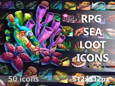 RPG Sea Loot Icons 2d art asset assets fantasy game game assets gamedev icon icons illustration indie indie game loot mmorpg monster rpg set