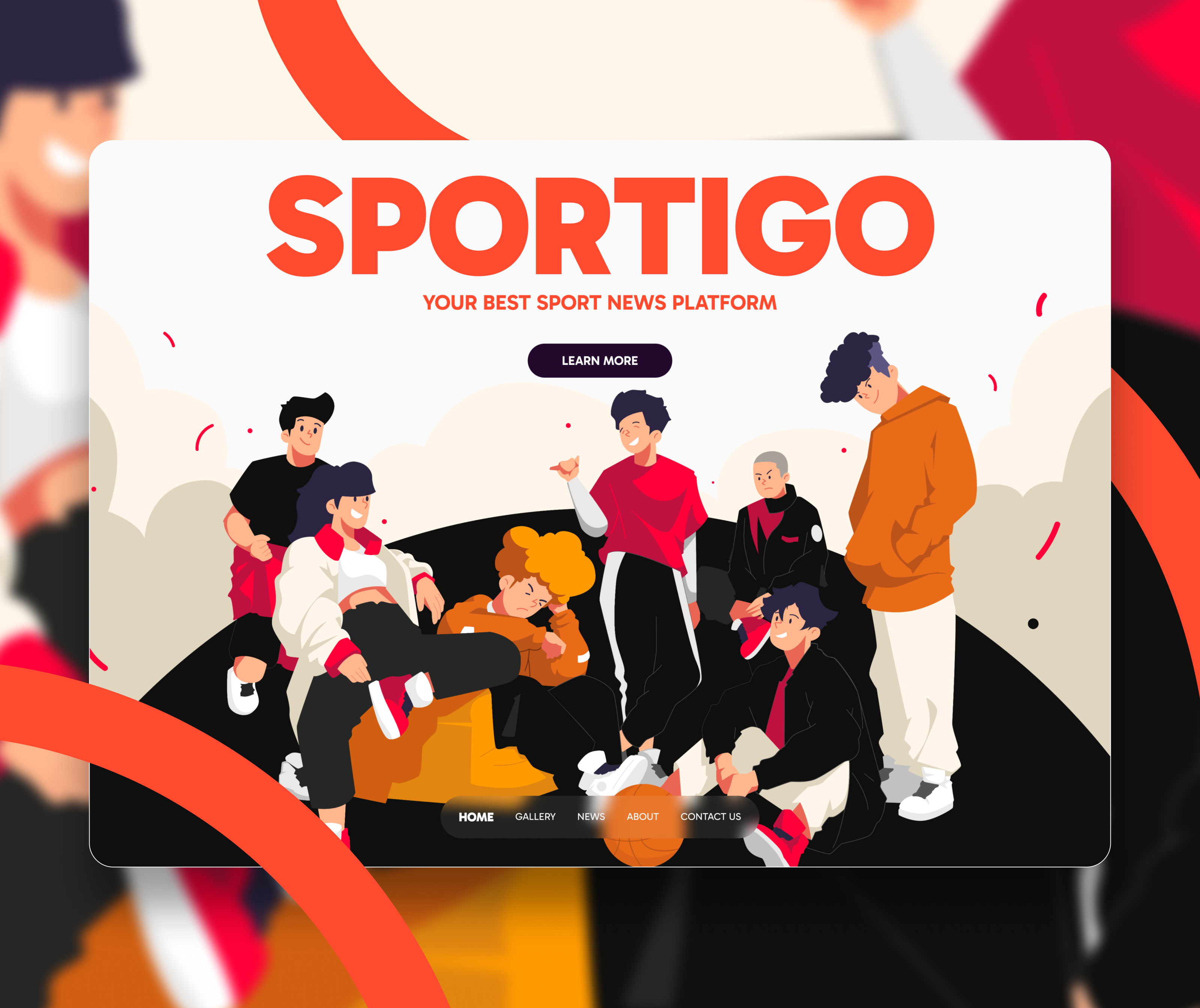 Sportigo - Hero Page Illustration animation character design design flat design header hero hero page illustration landing page mascot mascot character people red sports ui web website