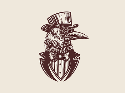 Vintage Raven Logo bird character gentlemen hat logo logotype nature raven
