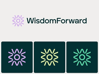 Wisdom Forward logo design branding bright colorfull compass eye forward holistic icon logo management mark modern monogram star sun timeless w wisdom wow