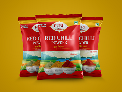 Red Chili Powder Pouch Design branding fmcg indian spices mockup pouch pouch design pouch packaging pouch printing powder design red chili spices packaging