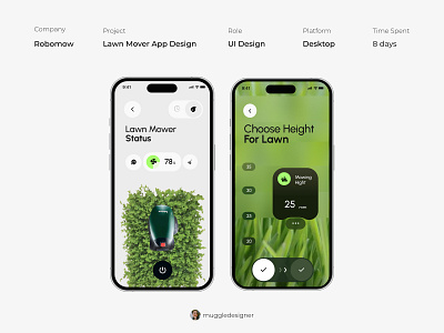 Robomow - Lawn Mover App Design by Muggle Designer 3d animation branding design graphic design illustration logo motion graphics ui vector