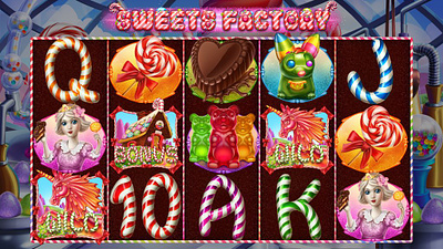 The Main UI design for the Sweets Themed online slot machine design gambling gambling art gambling design game art game design game designer game reels graphic design online reels slot design slot game art slot machine slot reels sweets sweets slot sweets themed