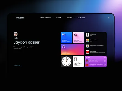 My Space - Landing Page Concept bento clean daily ui darkmode darktheme grid landing page neon product design space ui ux web design