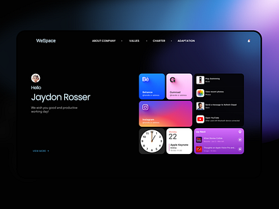 My Space - Landing Page Concept bento clean daily ui darkmode darktheme grid landing page neon product design space ui ux web design