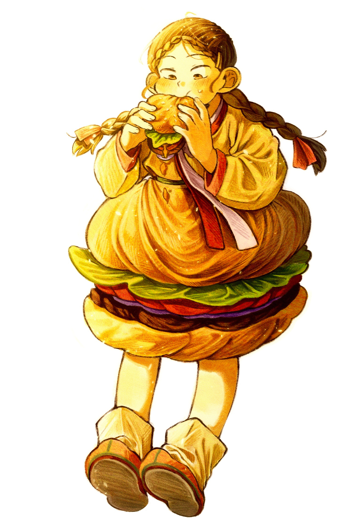 🍔 x hanbok digital art digital illustration fairytale hamburger hanbok illust illustration sunshine warm