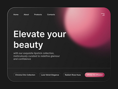 Cosmetics Website Bento Style beauty bento bentogrid boxes branding cosmetic cosmetics dark mode elegant grid guidline home page interface design lipstick minimal pink ui web design