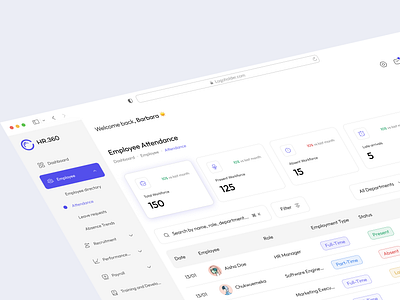 HR Dashboard Concept - HR.360 attendance dashboard dashboard dashboard design dashboard ui employee dashboard figma hr hr dashboard light mode lightmode design message dashboard mobile dashboard payroll dashboard ui design uiux design