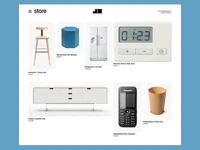 Web store for Jasper Morrison's things contrast e com e commerce figma grid light shop simple store web