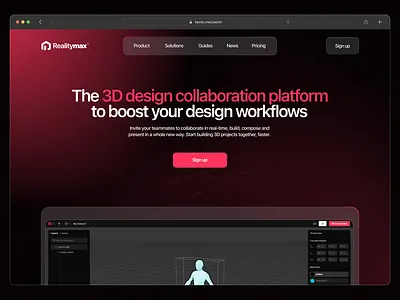 Realitymax web page 3d branding color dark figma lights simple trend ui web