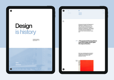 Design is history dot com accent article blue composition cover graphic design mockup pallets simple tablet timeline typo typographical web