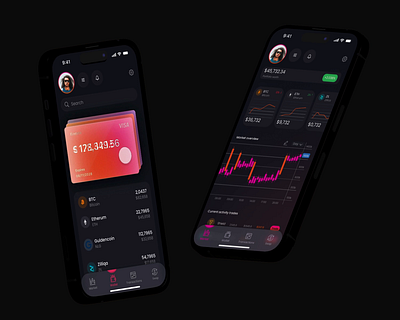 Animated 3D Mockup, Cryptocurrency trading platform 3d mockup animated mockup animation charts credit card cryptocurrency cryptowallet dark mode ios mobile app spline trading