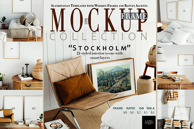 Stockholm Room & MockUp Frame Bundle 3d design interior frame mockup realistic scandinavin template