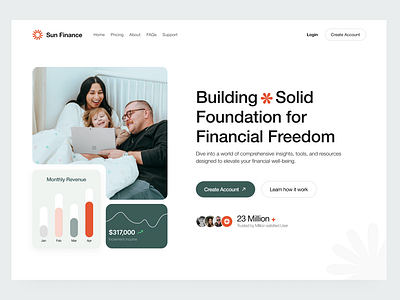 Sun Finance - Financial Website Platform clean currency economic family financial foundation freedom green income money orange ui website