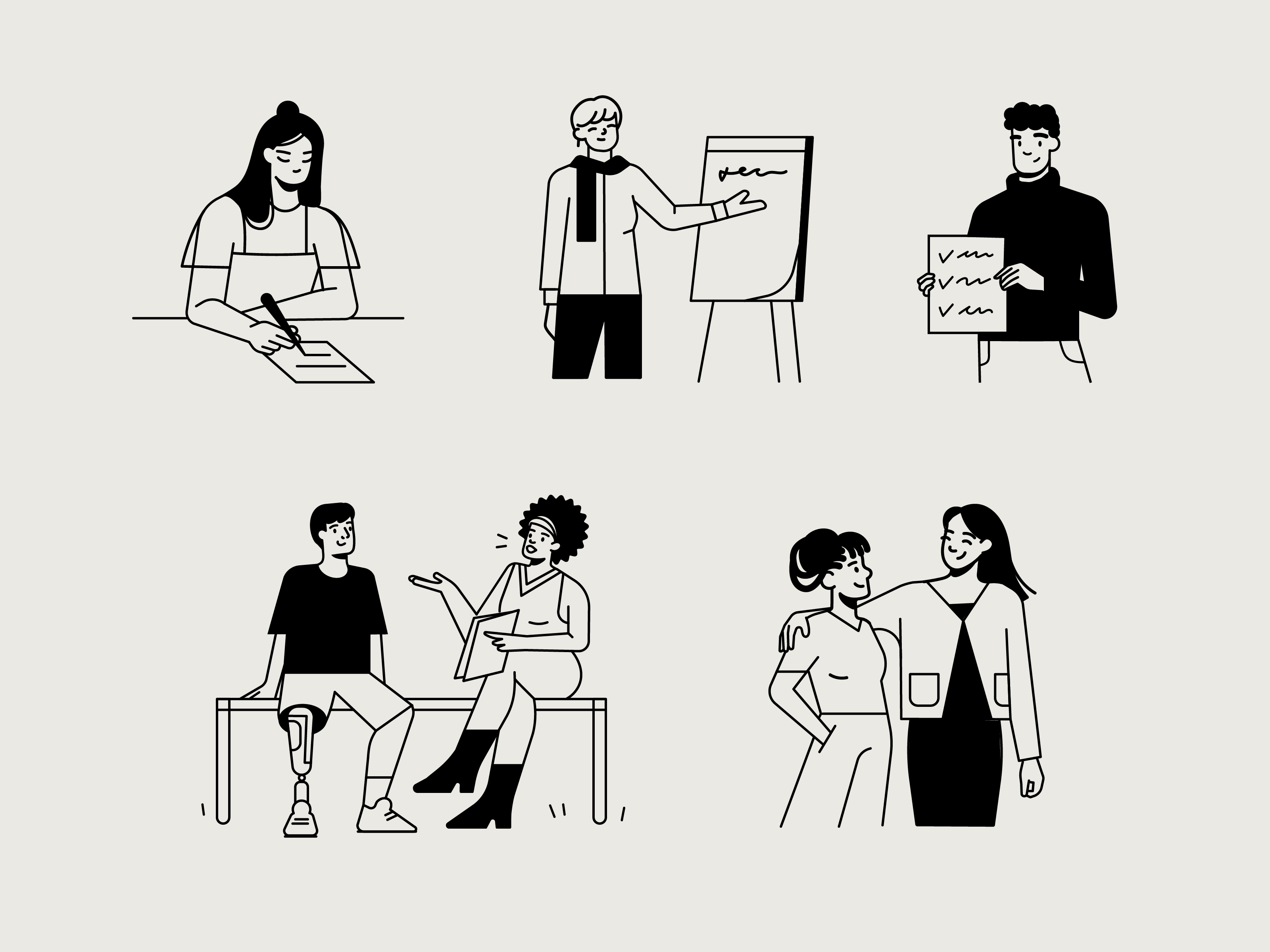 Example of 4 Black & White Spot Illustrations