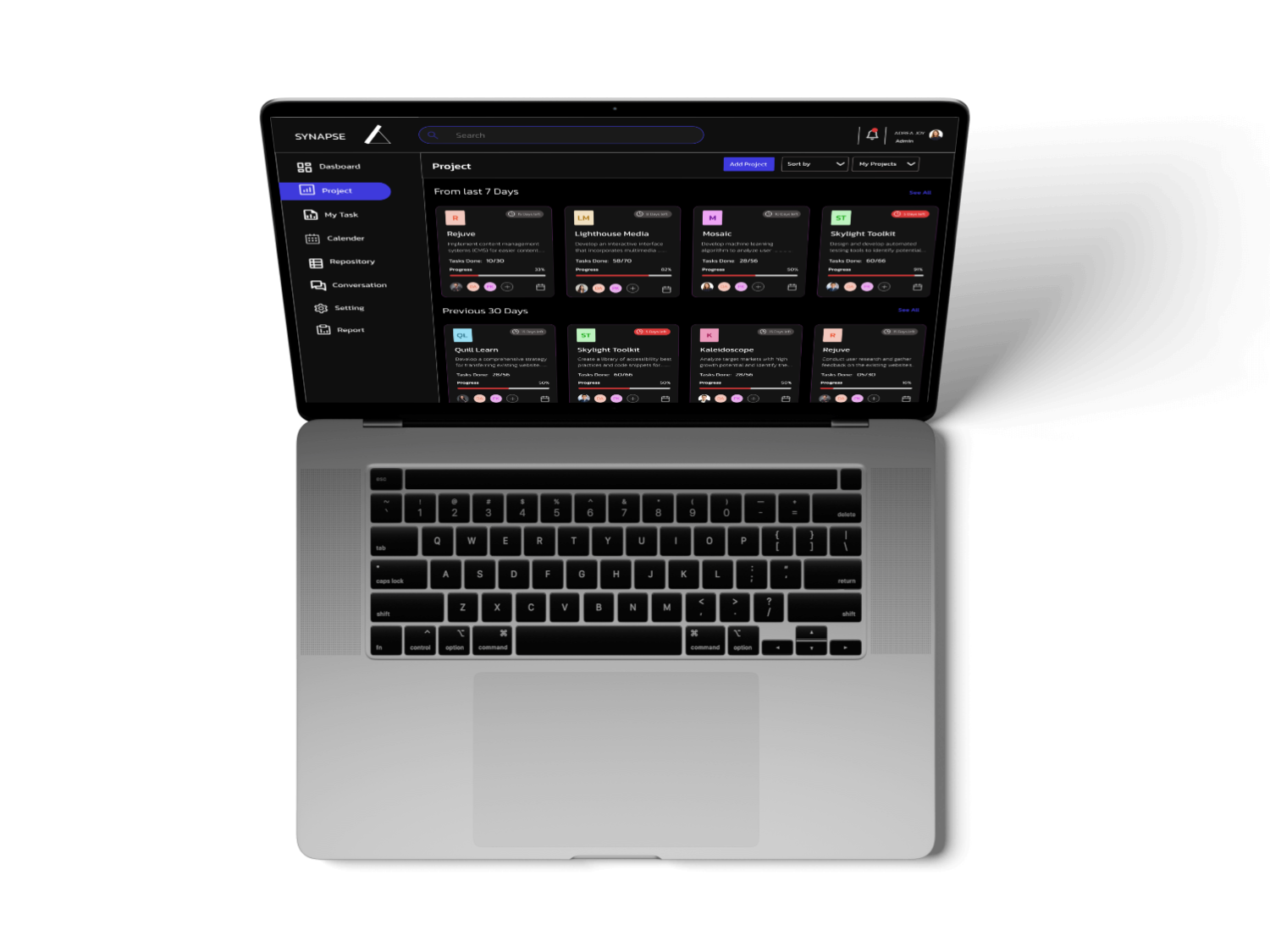 Synapse animation branding dashboard graphics project project management project management dashboard ui uiux