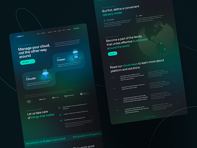 Website for the global multicloud solution dark theme design design concept graphic design illustration map nimax ui web webdesign