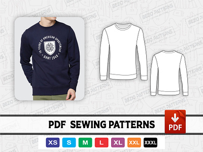 Sweat Shirt Sewing pattern | Men Sweatshirt sewing templates men pattern men shirt sew patterns men sweatshirt pattern sewing pattern sweat shirt template sweatshirt pattern