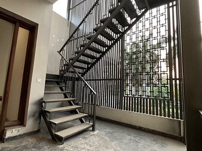 Flair Meets Modern Charm: Metal Staircase Design by DMS Studio 3d animation architectural detail geometric shapes graphic design industrial design interior design metal staircase minimalist design modern staircase spiral staircase ui