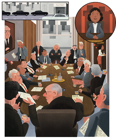 Boardroom of the Past business character characters editorial finance illustration illustrator magazine photoshop retro