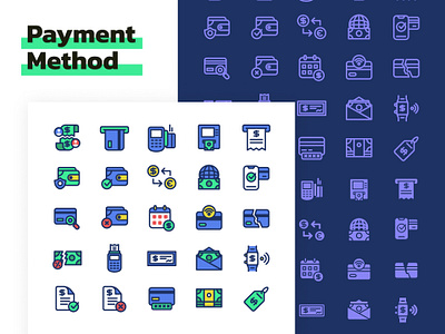 Payment Method Icon Set card colored commerce glyph icon icon set line art money monoline outline solid stroke