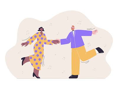 Happy dancing couple couple dance female flat happy illustration interracial leasure time love lovers male man music valentines day vector woman