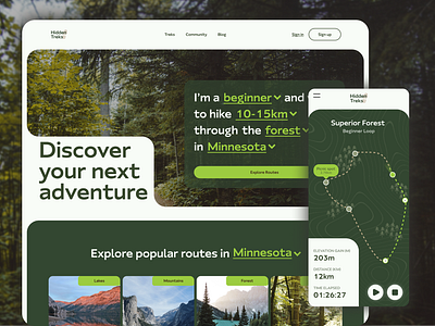 Landing page & mobile map for Trekking App branding map web design