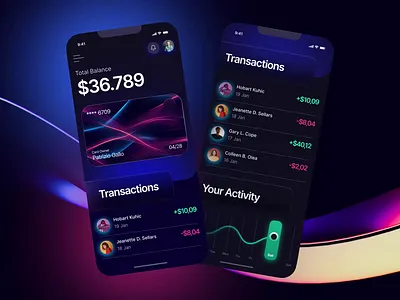 Mobile Banking App Concept Dark Mode animation bank ui banking banking interface card design finance financial financial app fintech fintech app glass effect minimal mobile banking app money neobank app ui uidesign ux wallet