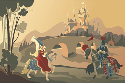Medieval date adobe illustrator cartoon fantasy graphic design illustration knight lady medieval vector