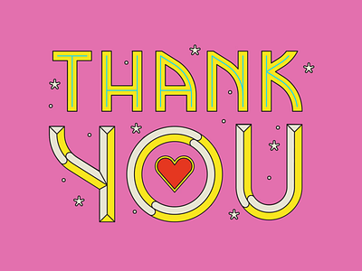 Thank you...thank you very much adobe animation cute extrude heart heartbeat illustration line loop movement muti pink sparkle star thanks typography typography design vector