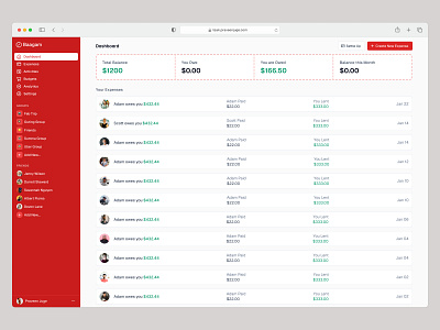 Red Dashboard ❤️ analytics aside buttons dashboard list minimal navigation saas sales sidebar web design