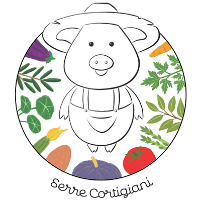 Logo for Serre Cortigiani character design children digital coloring egg farm food illustration graphic design line art photoshop pig plant vegetable
