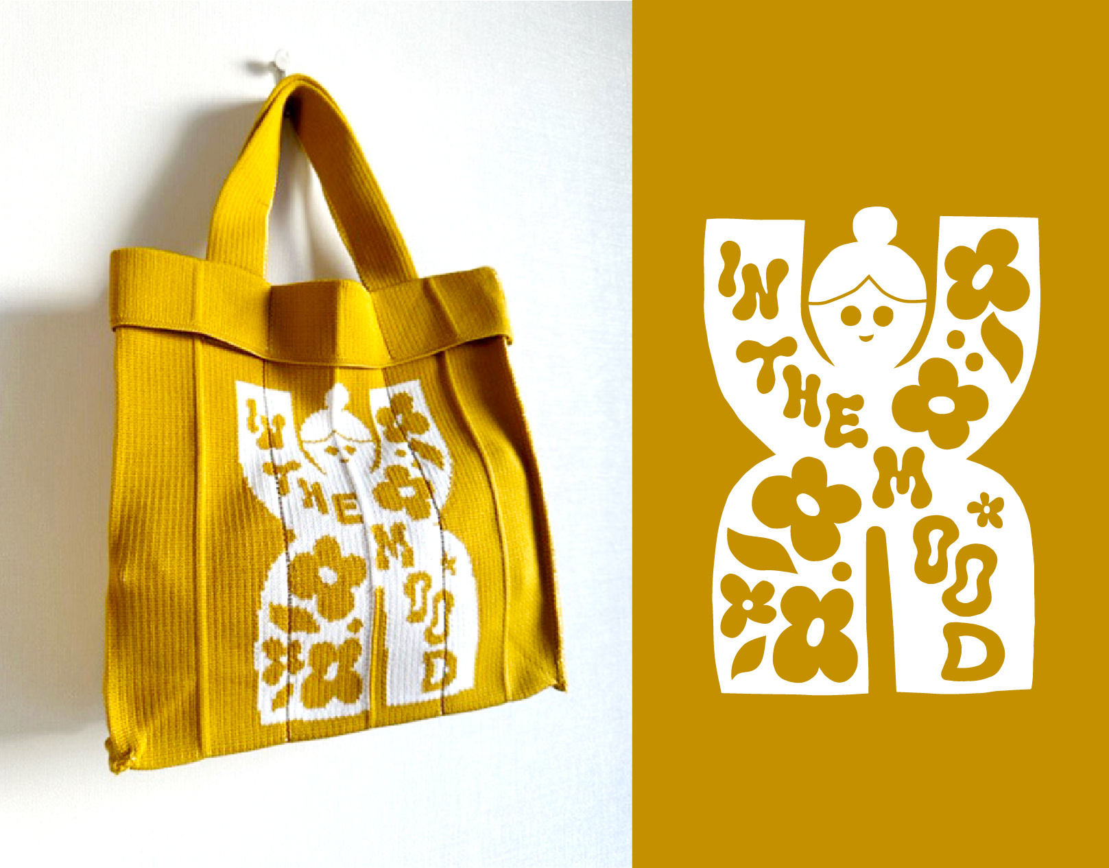 Knit Bag Design for KNT365 bag character colorful cute female figure flat color friendly fun handlettering handmade illustration kawaii leena kisonen naivistic papercut scandinavian scandinavian style textile