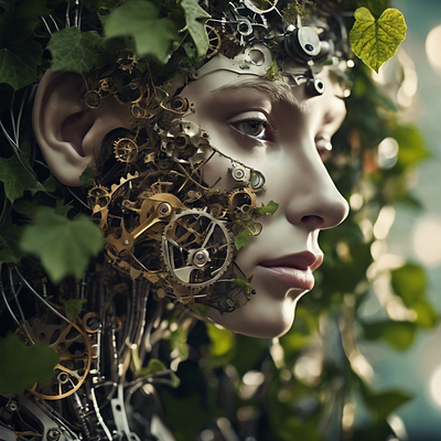 Girl in techno-nature style ai artificialintelegence artifitial avatar beutiful bot branding cyberpunk design girl graphic design illustration nature tech techno ui